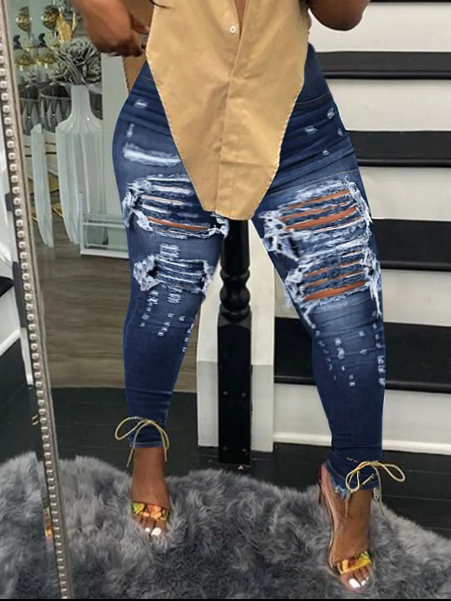 High Waist Ripped Stretchy Skinny Denim Jeans