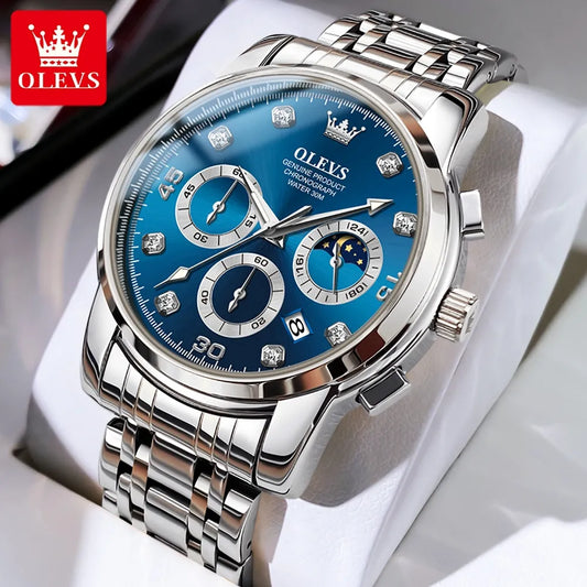 Original OLEVS Quartz Watch for Men Chronograph Luminous Waterpoof Stainless Steel Classic Business Male Wristwatch 2889 New In