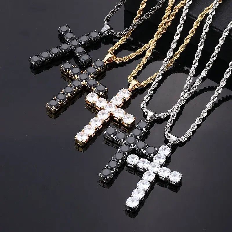 Black Cross Pendants Necklace 60 cm For Men Women Fashion Jewelry Gold Plated 18k