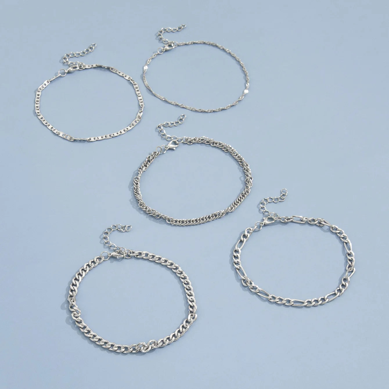 925 Sterling Silver 5PCS/Set Fashionable Minimalist Retro Creative Snake Chain Ankle for Women Jewelry