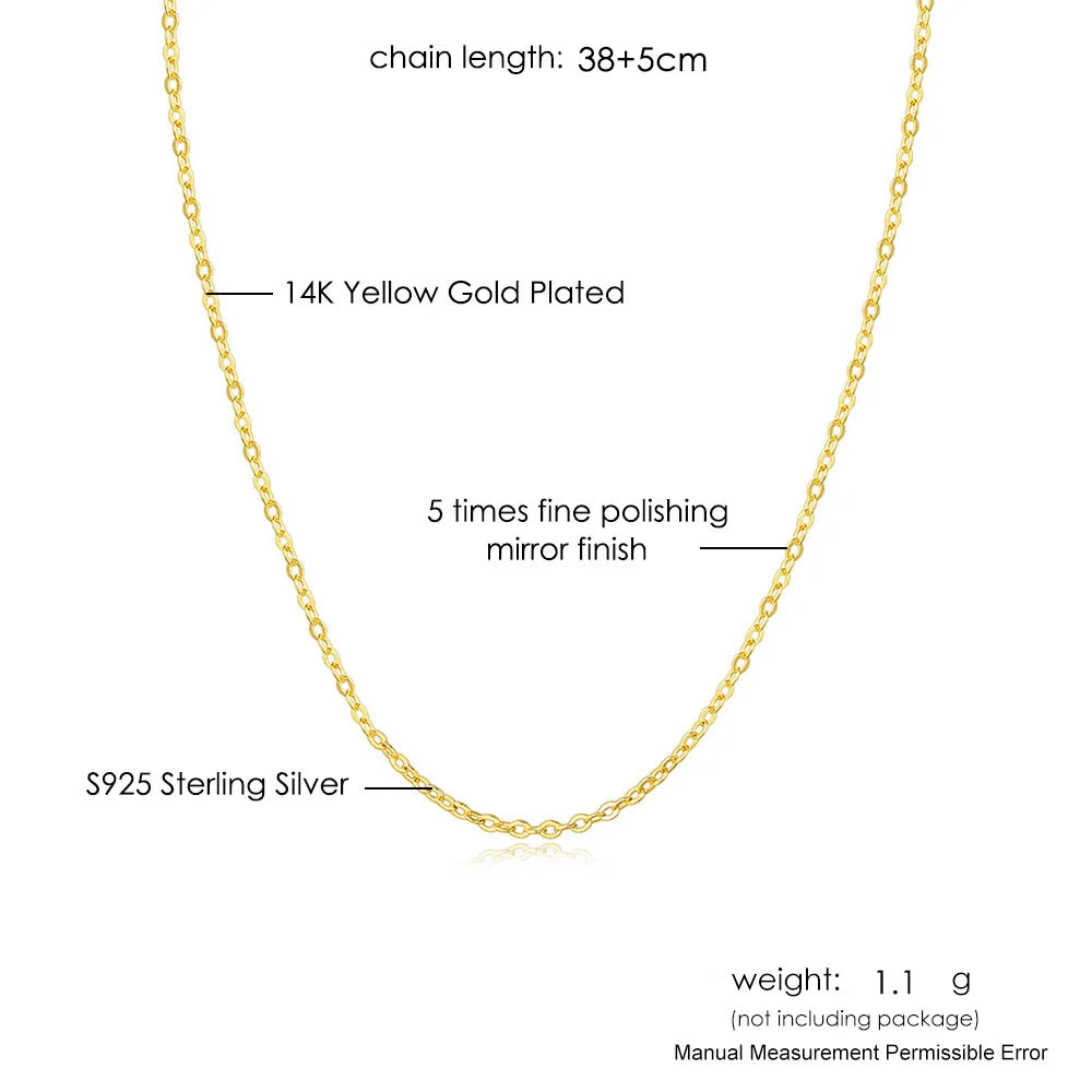 LAMOON Thin Link Chain 925 Sterling Silver Necklace Gold Color Chain Women Chokers Necklace K Gold Plated Without Pendant NL024