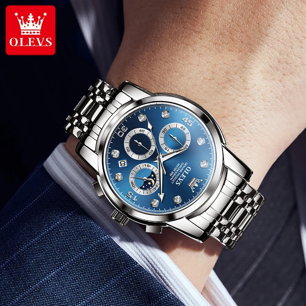 Original OLEVS Quartz Watch for Men Chronograph Luminous Waterpoof Stainless Steel Classic Business Male Wristwatch 2889 New In