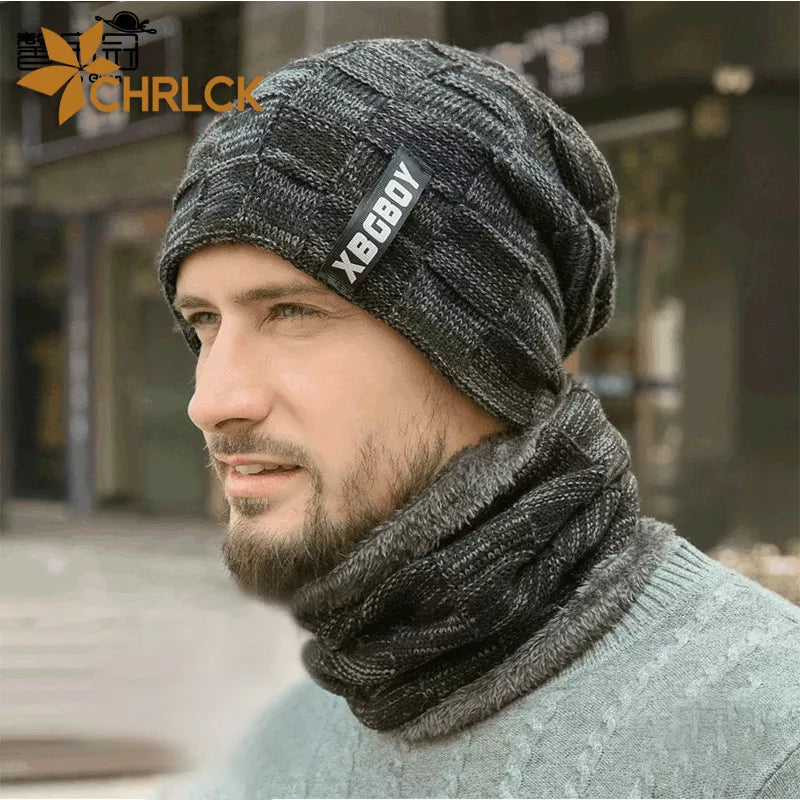 Winter Beanie Hats Scarf Set Warm Knit Hat Skull Cap Neck Warmer with Thick Fleece Lined Winter Hat and Scarf for Men Women