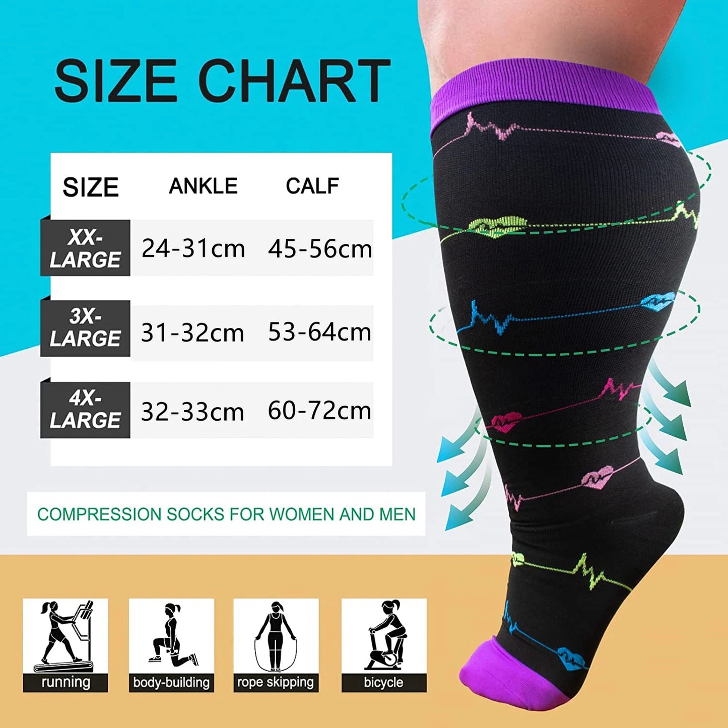 Compression Socks Women Men Varicose Veins Knee High Anti Fatigue Pain Relief Sportrs Socks Travel Stocking