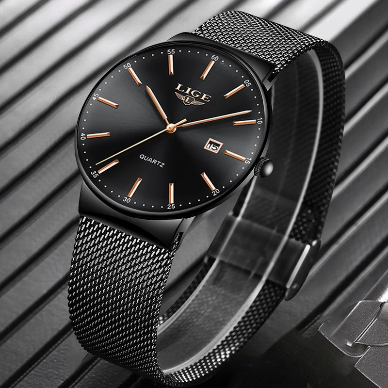 LIGE Mens Watches Fashion Ultra Thin Watch Man Waterproof Date Quartz WristWatch for Men Business Male Clock Relogio Masculino