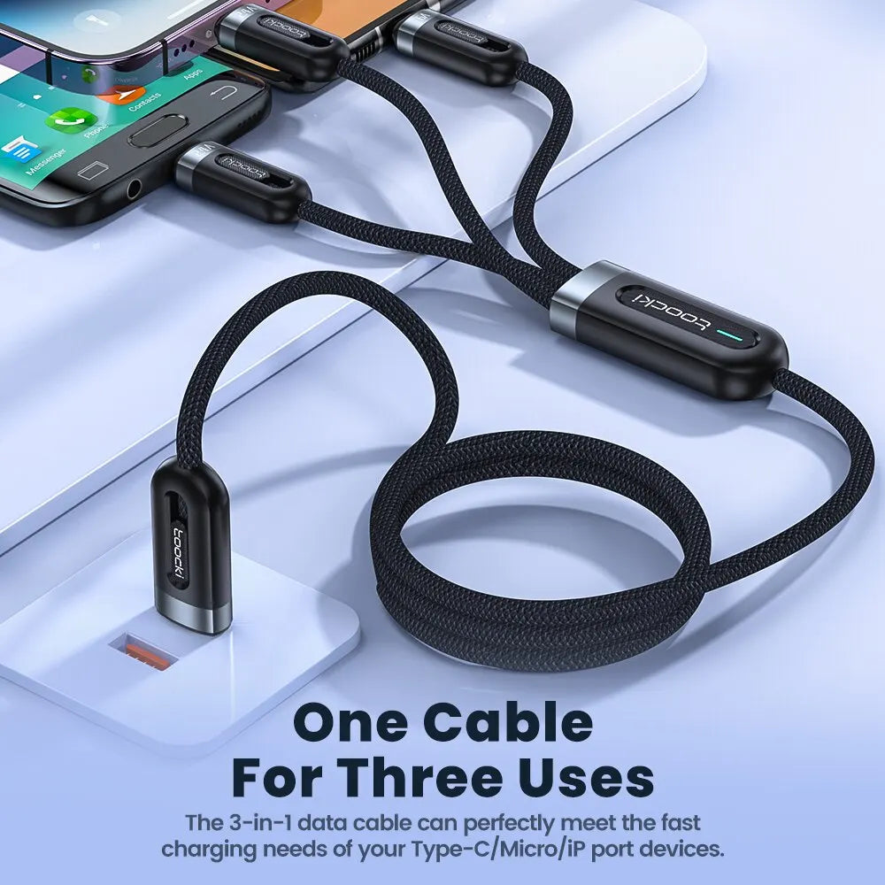 Toocki 6A 3in1 Fast Charging Cable USB Type C Type-C Mobile Phone Cable for iPhone X Xiaomi Oneplus Realme Poco USB Micro Cables
