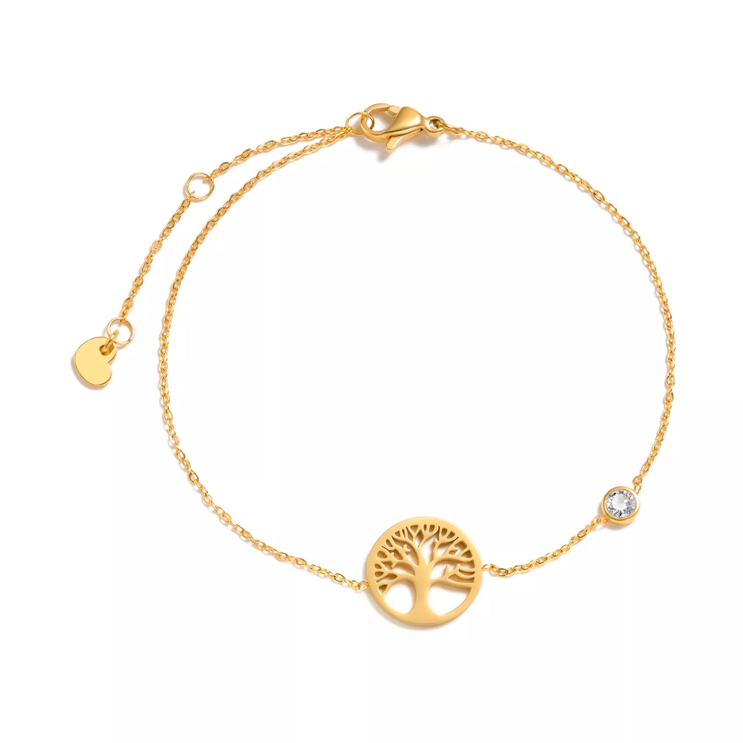 Tree of Life Charm Bracelet Adjustable18 K Gold Chain Bracelet Stainless Steel with CZ Jewelry
