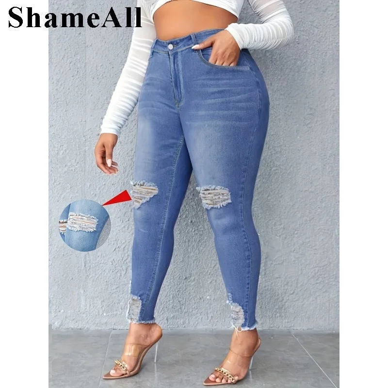 Women's XXL ripped stretchy skinny pencil  jeans