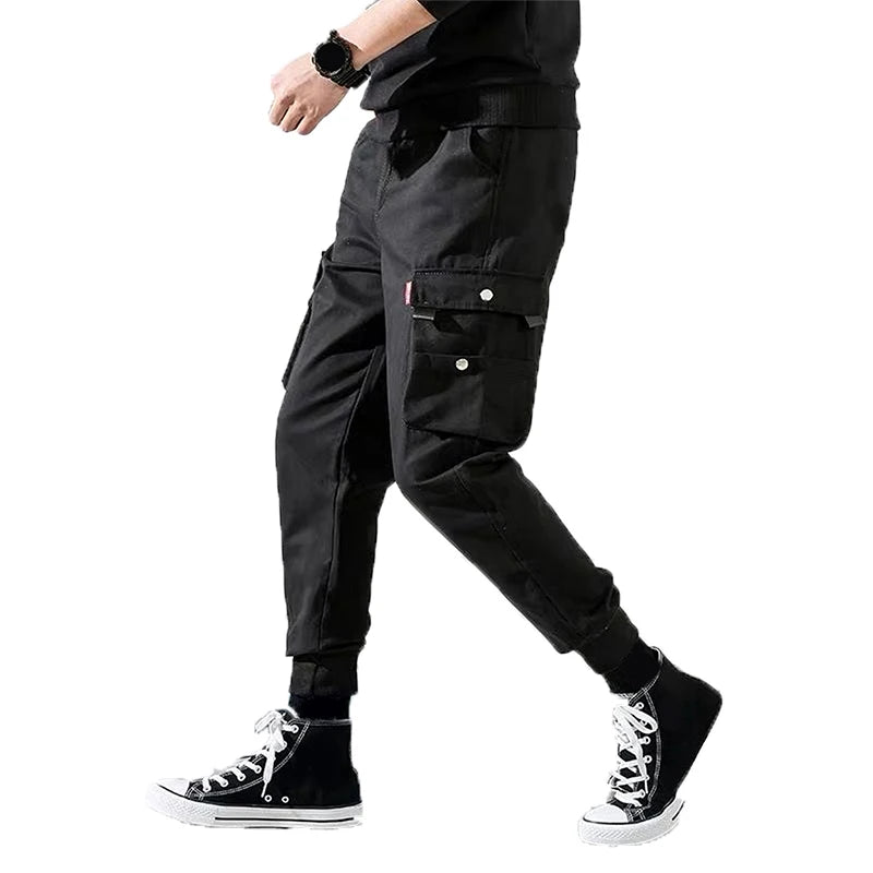 Workwear pants for men's spring and autumn styles with multiple pockets and ankle straps, casual and versatile cropped pants